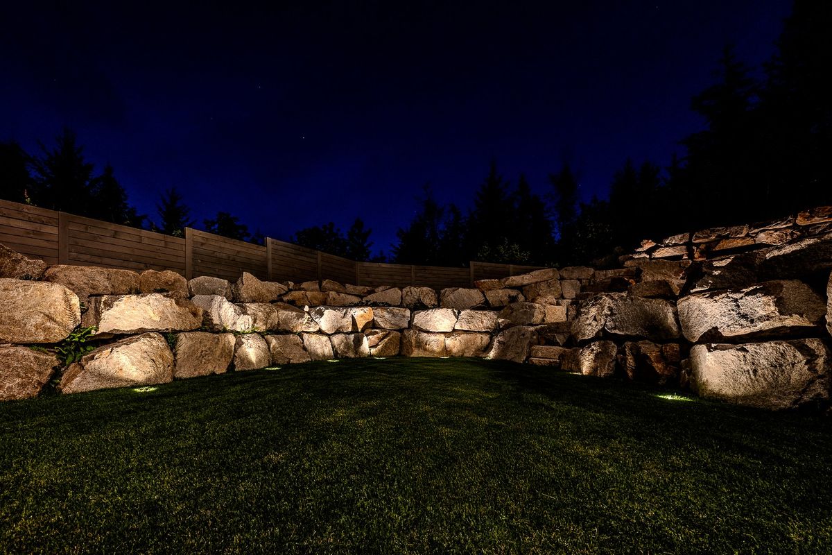 Snowberry Landscape Lighting Project – Squamish, BC - Retaining Wall & Rock Feature Lighting