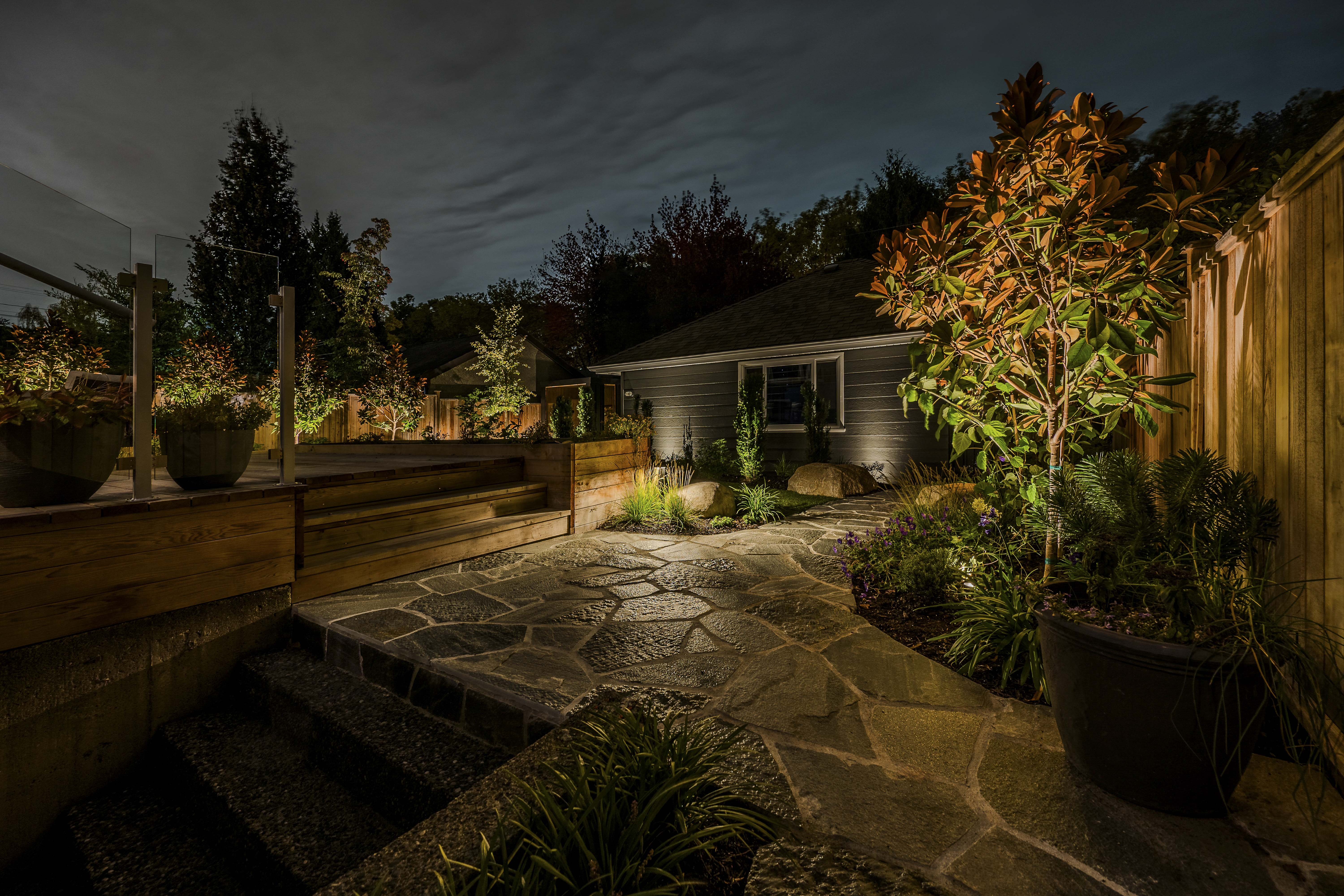 West King Edward Avenue Landscape Lighting – Vancouver Custom Residence - Garage & Site Finish
