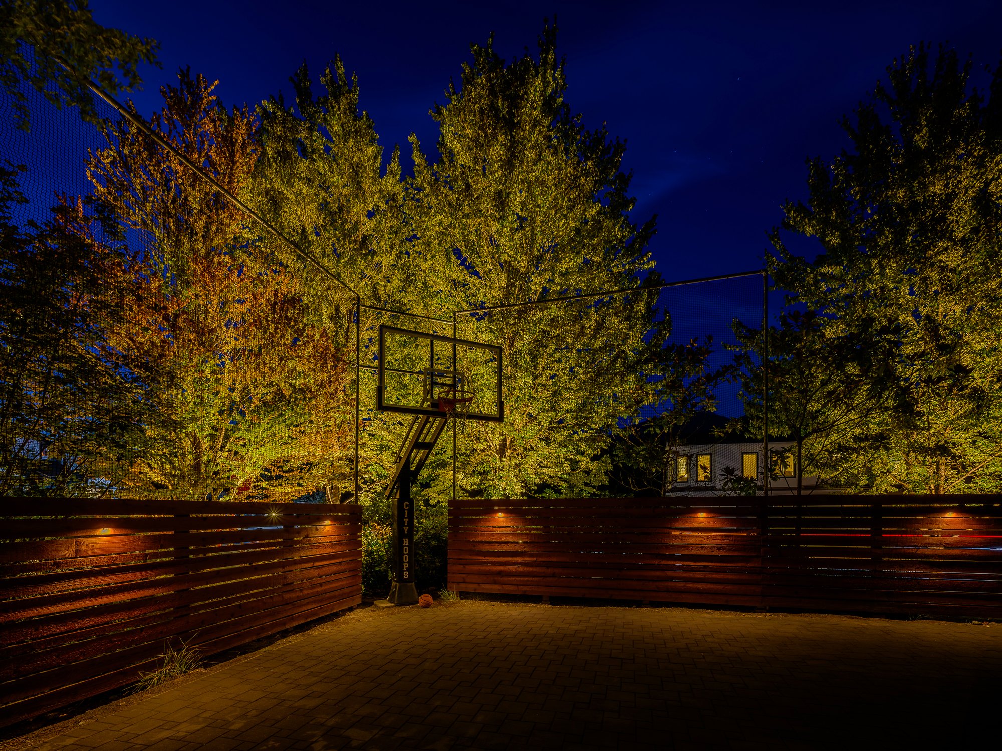Landscape Lighting for a Squamish Backyard Retreat - Layered Basketball Court Lighting