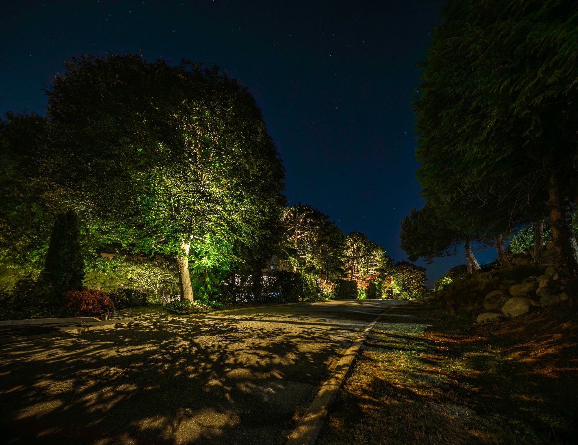 Home exterior after professional security lighting installation